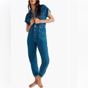 Free People We The Free Marci Denim Jumpsuit Coveralls S Short Sleeve